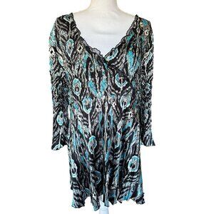 Vintage Alberto Makali Size XL Multicolor Lace Trim Long Sleeve Top  Blouse